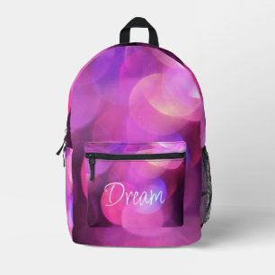 "Dream" White Script, Purple Sparkles  Printed Backpack