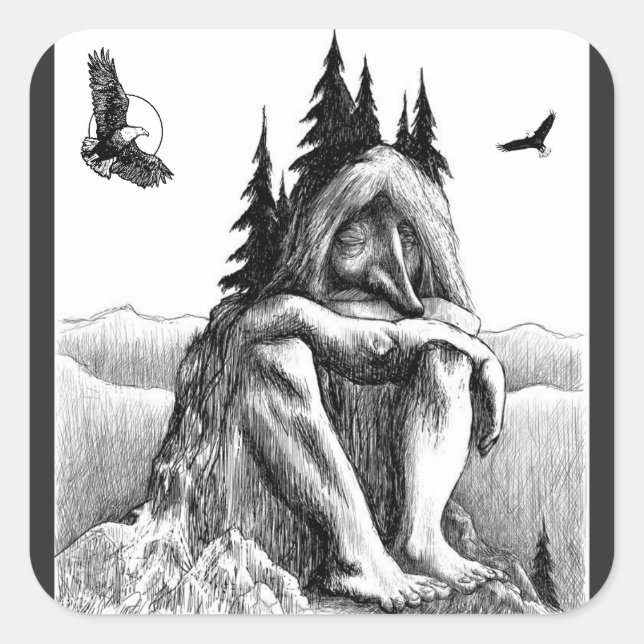 Dream With Eagles Sketch Artwork Square Sticker (Front)