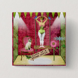 Dream World Vintage Funky Ballerina Altered Art   2 Inch Square Button