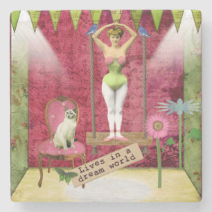 Dream World Vintage Funky Ballerina Altered Art  Stone Coaster