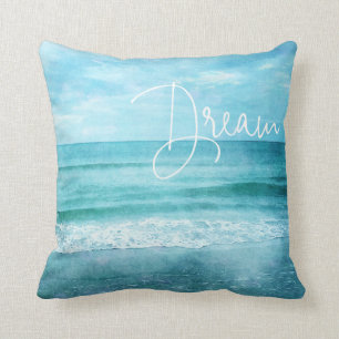 Dream Yoga Quote Retro Beach Teal Blue Ocean Throw Pillow
