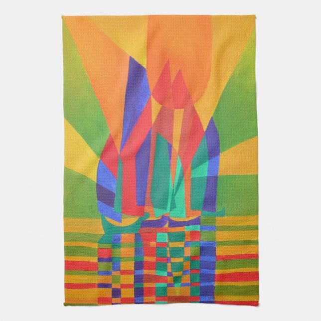 Dreamboat A Cubist Junk In Primary Colours Kitchen Towel (Vertical)