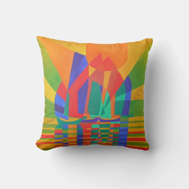 Dreamboat A Cubist Junk In Primary Colours Throw Pillow (Front)