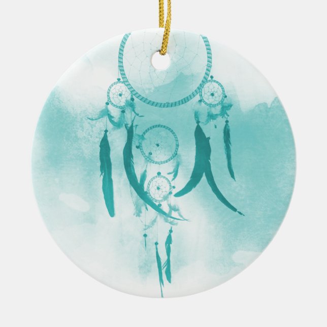 Dreamcatcher Aqua Ceramic Ornament (Front)