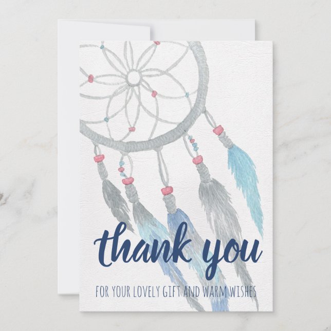 Dreamcatcher Blue Boho Baby Shower Thank You (Front)