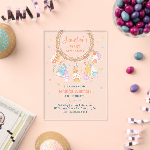 Dreamcatcher Boho Baby First Birthday Transparent Acrylic Invitations