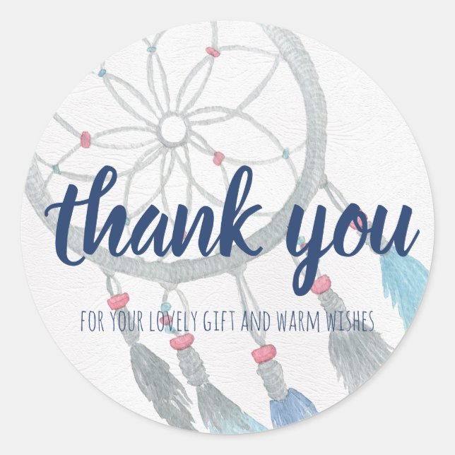 Dreamcatcher Boho Baby Shower Thank You Classic Round Sticker (Front)
