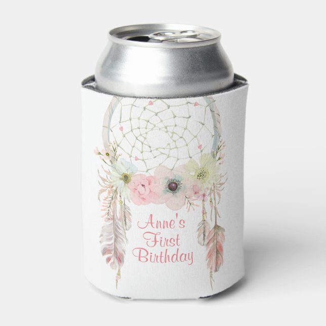 Dreamcatcher boho pink pastel Birthday decoration Can Cooler (Can Front)