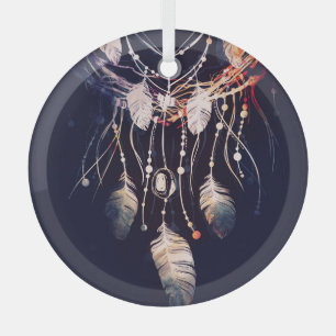 Dreamcatcher, branches, boho style, digital art. glass ornament