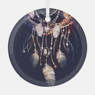 Dreamcatcher, branches, boho style, digital art. glass ornament
