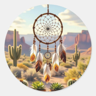 Dreamcatcher, Desert Canyons, Cacti Classic Round Sticker