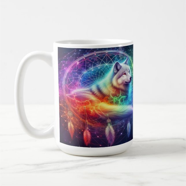 Dreamcatcher Featuring a Mystical Wolf  Coffee Mug (Left)
