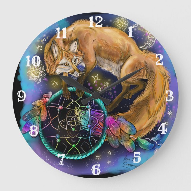 Dreamcatcher Fox Large Clock (Front)