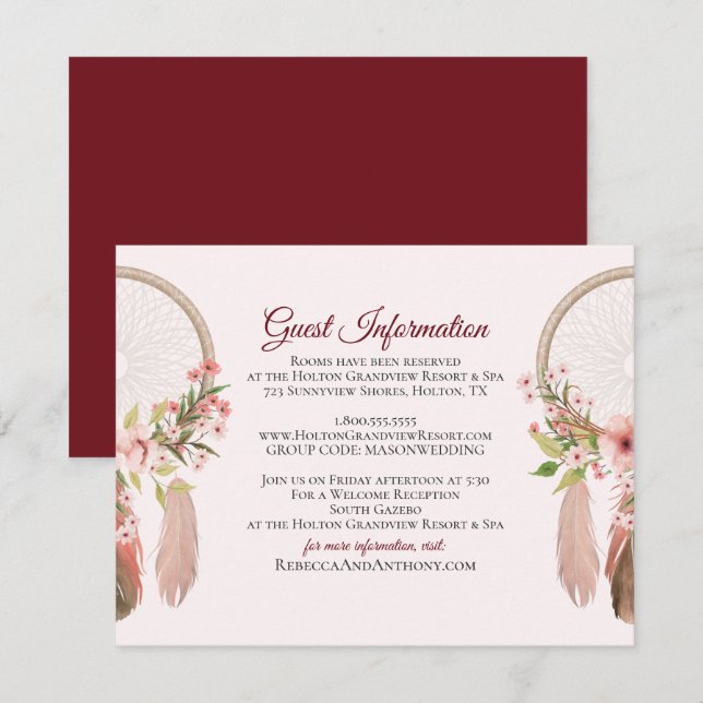 Dreamcatcher | Guest Information Card Insert (Front/Back)
