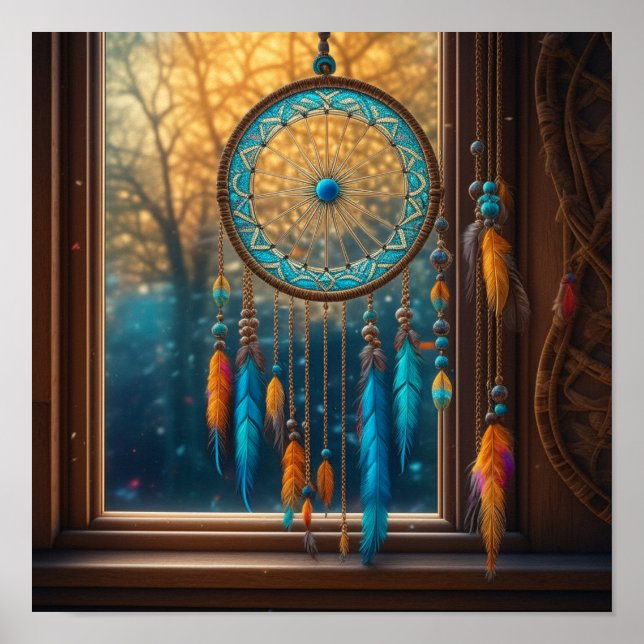 Dreamcatcher in a Window Fall Leaves Poster (Front)