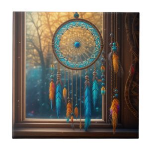 Dreamcatcher in a Window Fall Leaves Tile