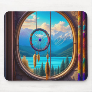 Dreamcatcher in Window Overlooking the Mountains  Mouse Pad
