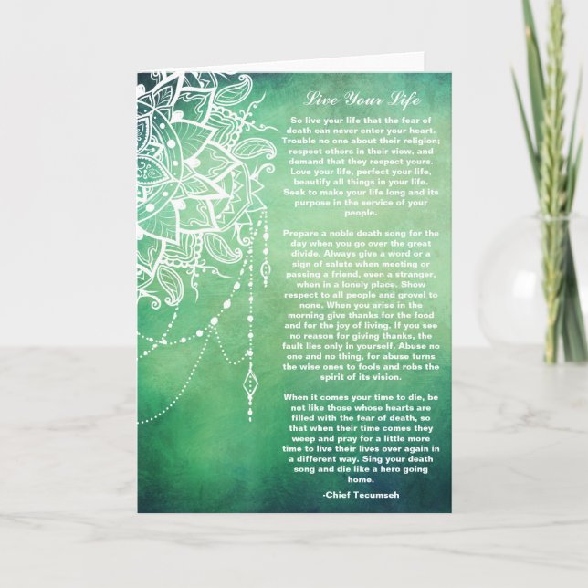 Dreamcatcher, Live Your Life Native American Poem Card (Front)