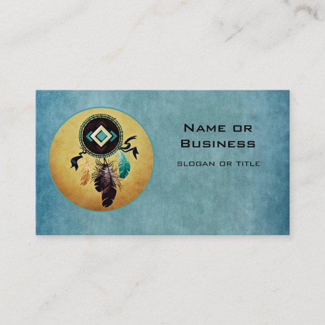 Dreamcatcher On a Blue Grunge Background Business Card (Front)