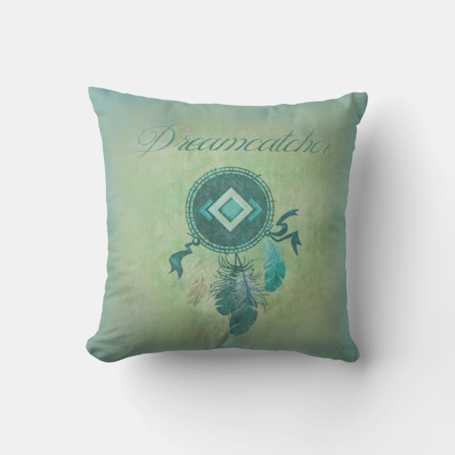 Dreamcatcher On a Misty Green Gold Background Throw Pillow (Front)