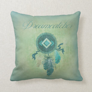 Dreamcatcher On a Misty Green Gold Background Throw Pillow