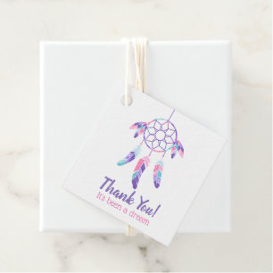 Dreamcatcher pink purple teal kids birthday favour tags