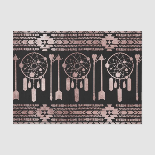Dreamcatcher Rose Gold Tribal Aztec on Black Tissue Paper (Front)
