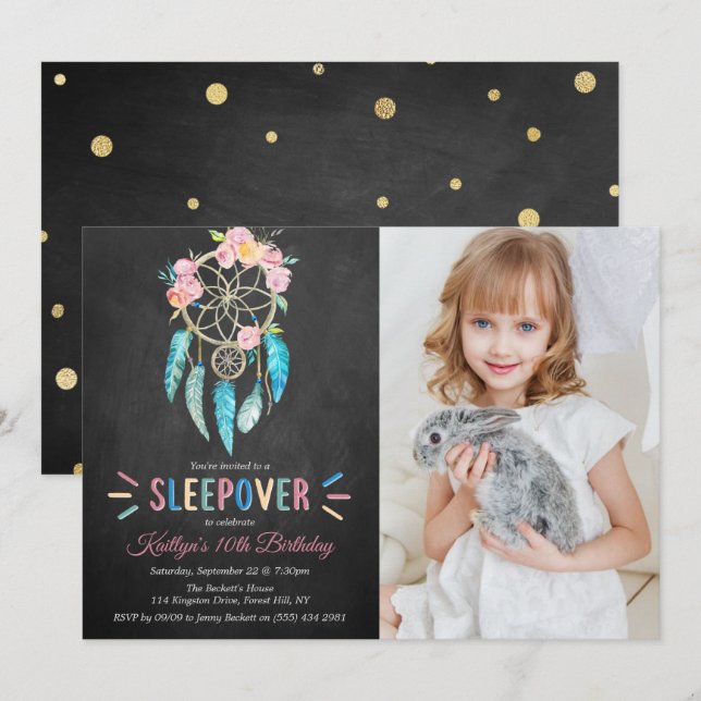 Dreamcatcher Sleepover Any Age Birthday Photo Invitation (Front/Back)