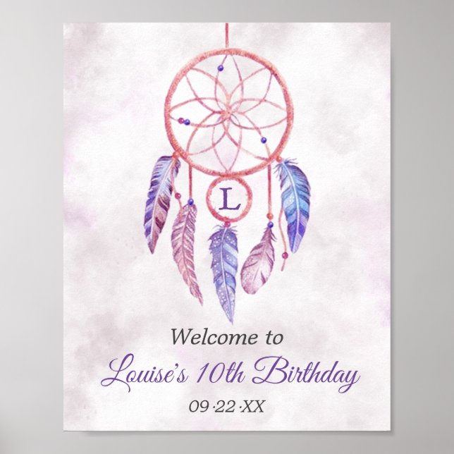 Dreamcatcher Sleepover Birthday Party Welcome Sign (Front)