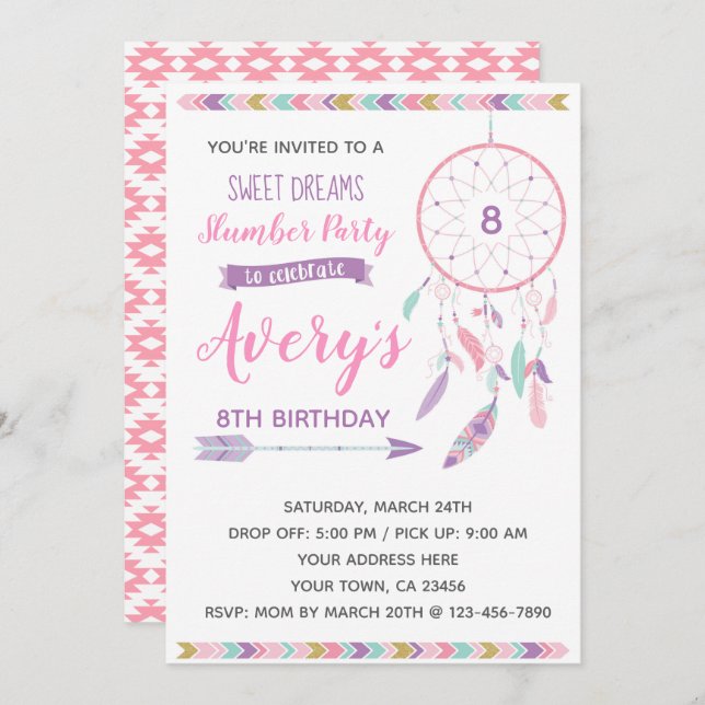 Dreamcatcher Slumber Party Invitation (Front/Back)