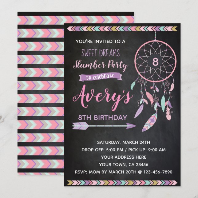 Dreamcatcher Slumber Party Invitation Chalkboard (Front/Back)