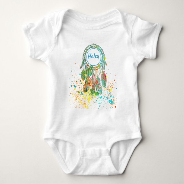 Dreamcatcher splatter personalized  baby bodysuit (Front)
