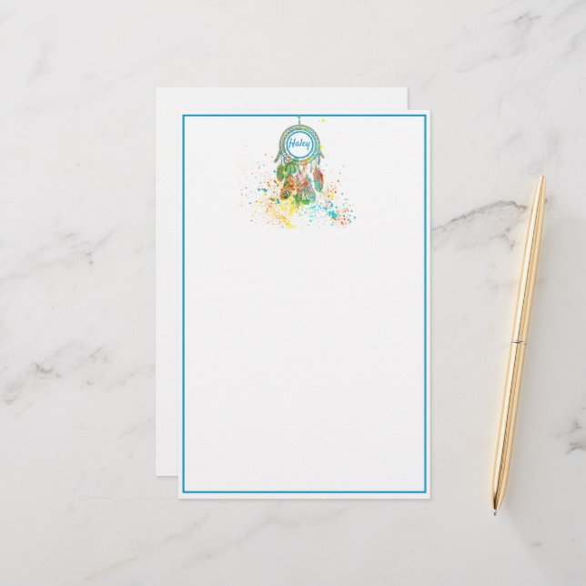 Dreamcatcher splatter personalized   stationery (Front/Back In Situ)
