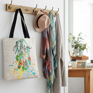 Dreamcatcher splatter personalized tote bag
