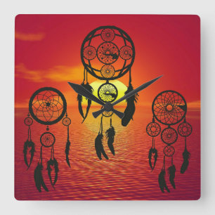 Dreamcatcher Sunset Square Wall Clock