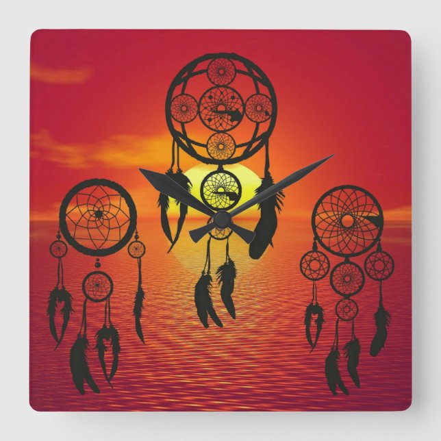 Dreamcatcher Sunset Square Wall Clock (Front)