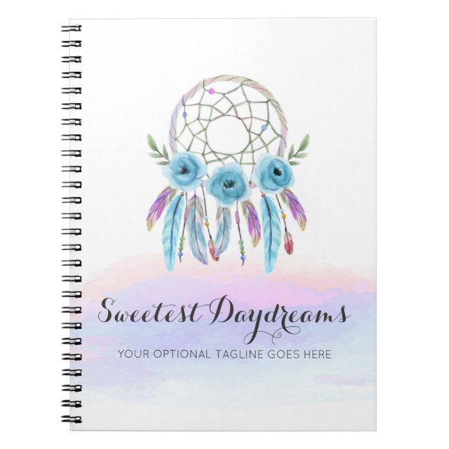 Dreamcatcher Watercolor Feathers Rustic Boho Chic Notebook (Front)