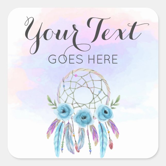 Dreamcatcher Watercolor Feathers Rustic Boho Chic Square Sticker (Front)