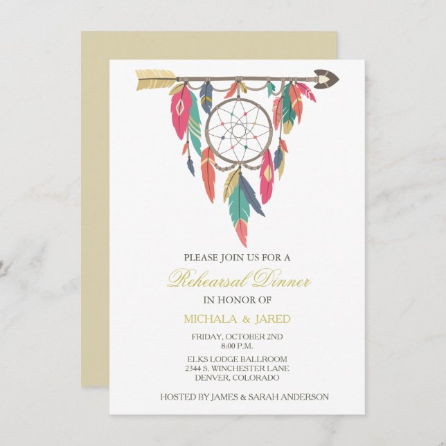 Dreamcatcher Wedding Rehearsal Dinner Invitation (Front/Back)