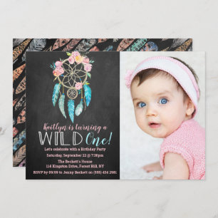 Dreamcatcher Wild One Photo Invitations d'annivers