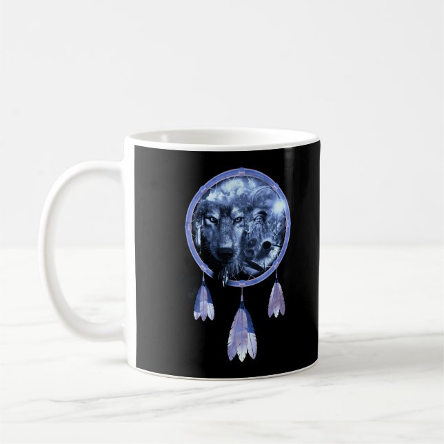 Dreamcatcher Wolf Moon Native American Wolves Coffee Mug (Left)