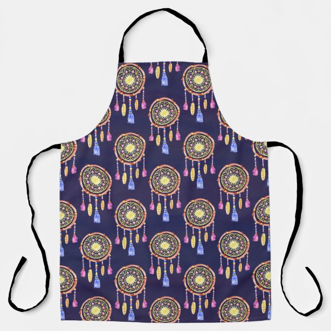 Dreamcatchers Feathers Watercolor Seamless Texture Apron (Front)