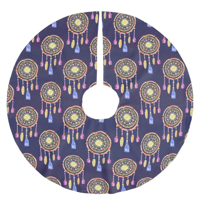 Dreamcatchers Feathers Watercolor Seamless Texture Brushed Polyester Tree Skirt (Front)