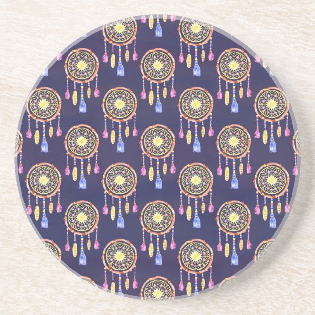Dreamcatchers Feathers Watercolor Seamless Texture Coaster (Front)