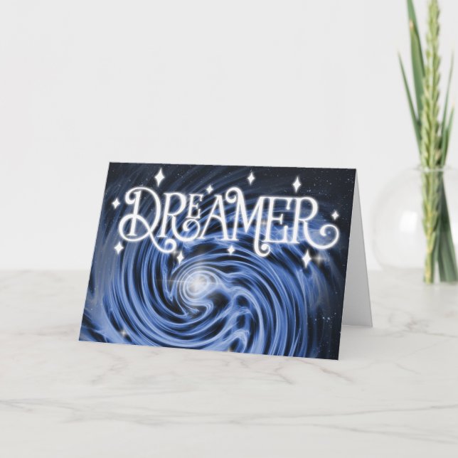 "Dreamer" Blue Vortex in Space "Happy Birthday!" Card (Front)