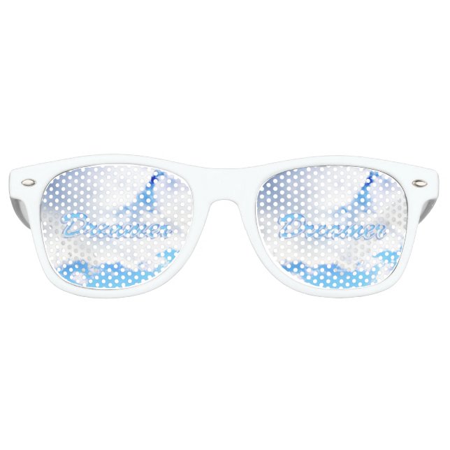 Dreamer Puffy White Clouds and Blue Sky Retro Sunglasses (Front)