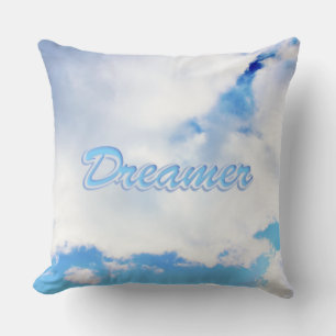Dreamer Puffy White Clouds and Blue Sky Throw Pillow