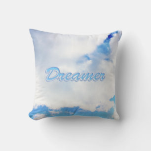 Dreamer Puffy White Clouds and Blue Sky Throw Pillow