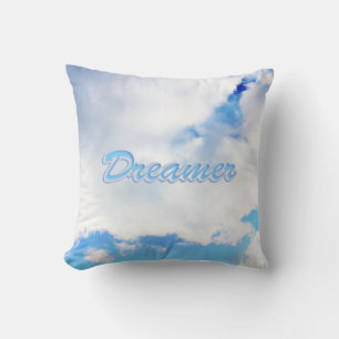 Dreamer Puffy White Clouds and Blue Sky Throw Pillow