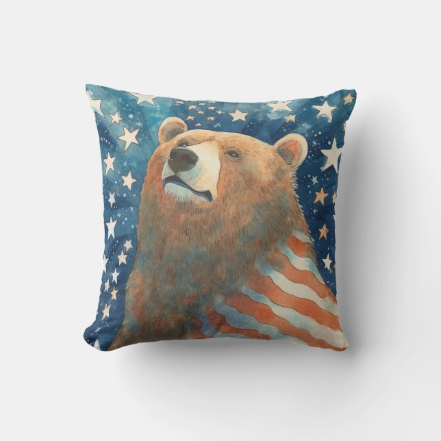 Dreamer Stars and Stripes Bear Throw Pillow (Front)